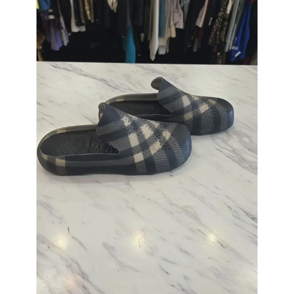 Burberry Black and Cream Plaid Slip-On Loafers